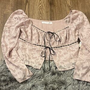 Altar'd State Blush Lace Blouse with Black Accents